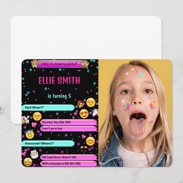 Convite para Fotografia de Amoji Birthday (Frente/Verso)