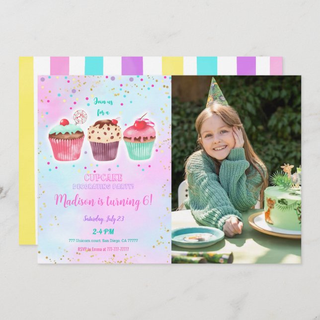 Convite para Fotografia de Aniversário de Cupcake  (Frente/Verso)