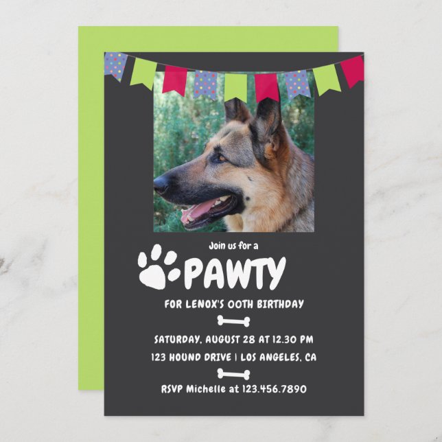 Convite para fotografia de Festa de aniversário Cã (Frente/Verso)