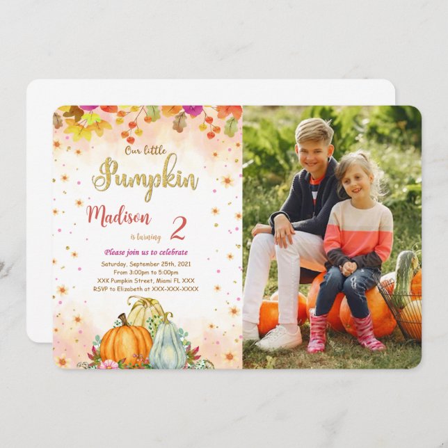 Convite para Fotografias de Aniversário de Pumpkin (Frente/Verso)