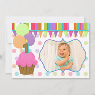 Convite para Fotos de Aniversário de Cupcake Fofo