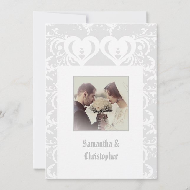 Convite para fotos de casamento cortadas em cinza (Verso)