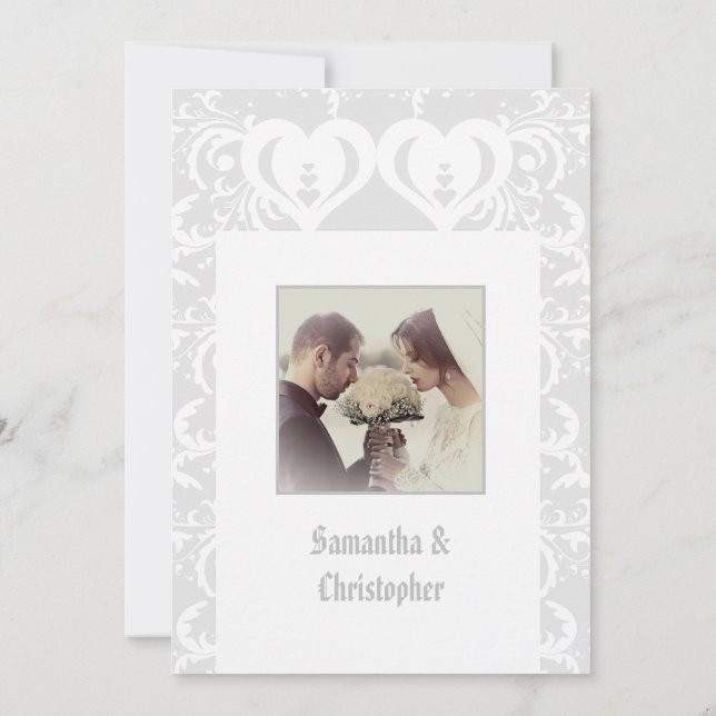 Convite para fotos de casamento cortadas em cinza (Verso)