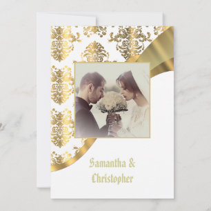 Convite para fotos de casamento tema damasco branc
