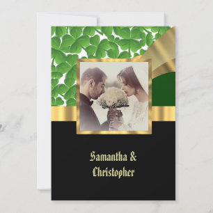 Convite para fotos de casamento verde e ouro