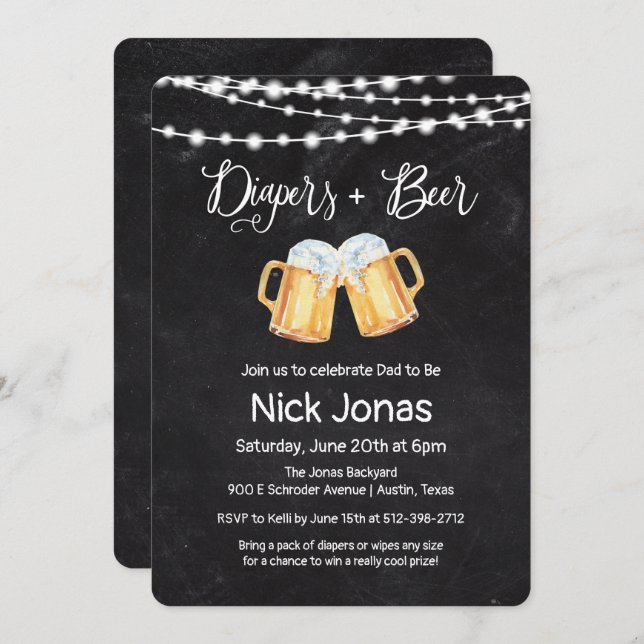 Convite para Fralda e Beer Chalkboard (Frente/Verso)