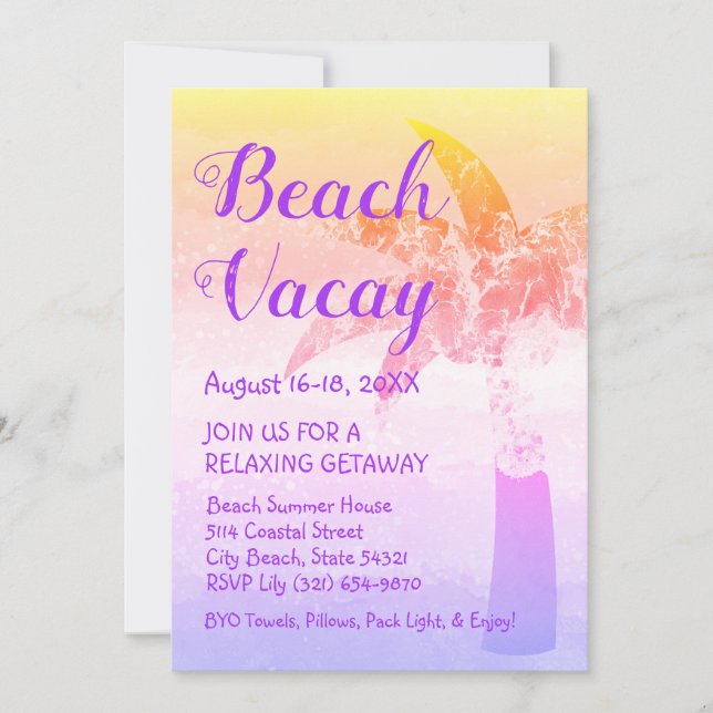 Convite para fuga de terra e palma de areia e mar (Frente)