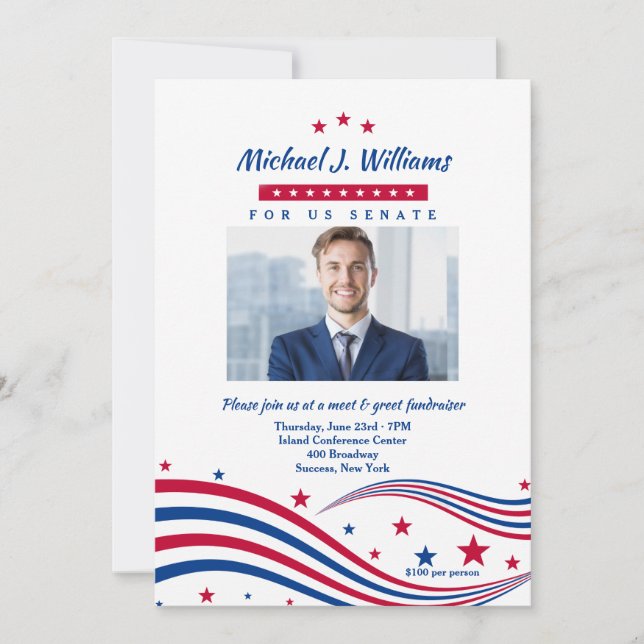 Convite para Fundraiser de Estrelas e Stripes (Frente)