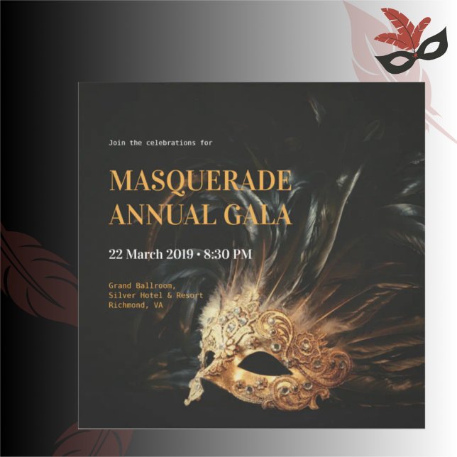 Convite para Gala Elegante Black e Dourada Mascara (Criador carregado)