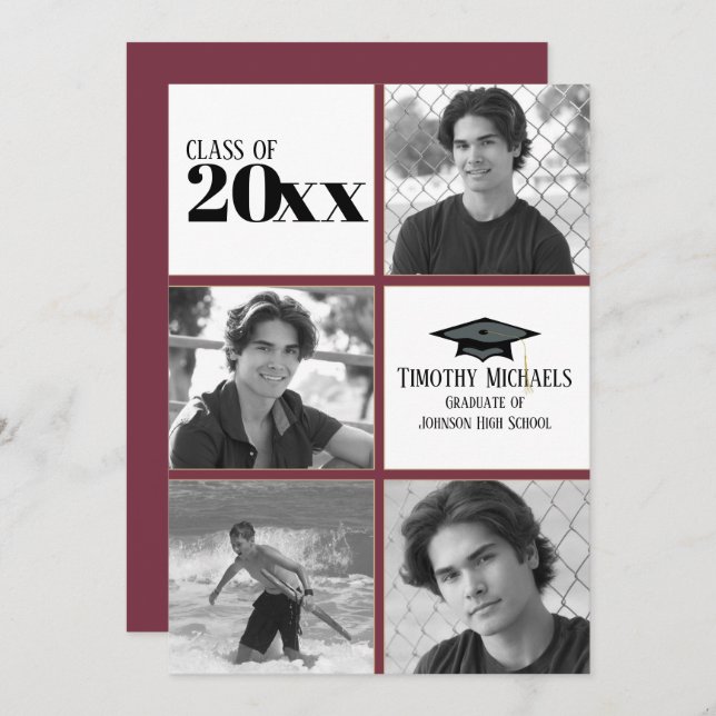 Convite para Garnet e Formando Dourado, Cartão de  (Frente/Verso)