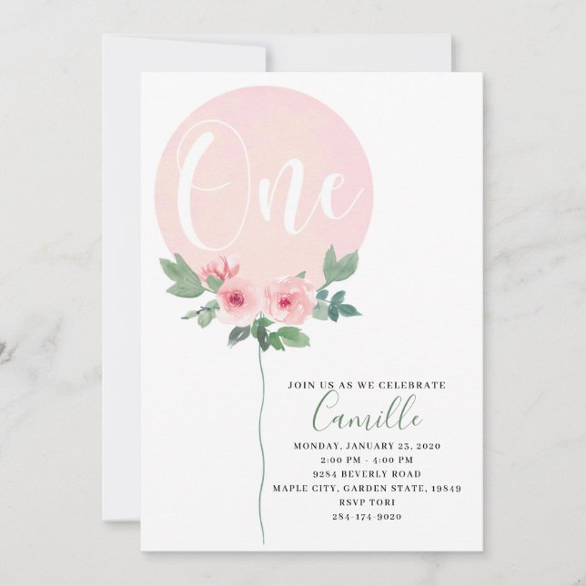 Convite Para Garota De Aniversário Do Balão Floral (Frente)