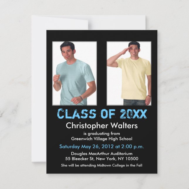 Convite Para Graduação Adicionar 2 Imagens Azul Pr (Frente)