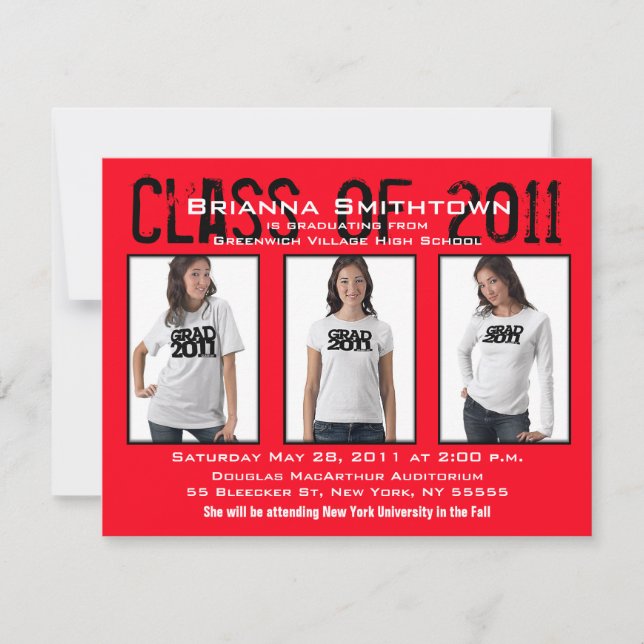 Convite Para Graduação Adicionar 3 Fotos Vermelha  (Frente)