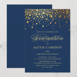 Convite para Graduação Azul de Confetti Dourado
