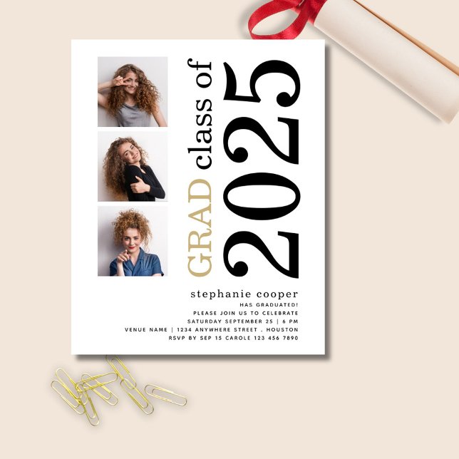 Convite para Graduação Branca 2025 para Foto do Or (front view)