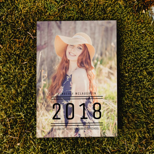 Convite para Graduação Clássica de Pré-Disquete |  (Classic Preppy Graduation Photo Invite - Black)