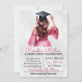 Convite para Graduação de Aquarela de Vestido Rosa