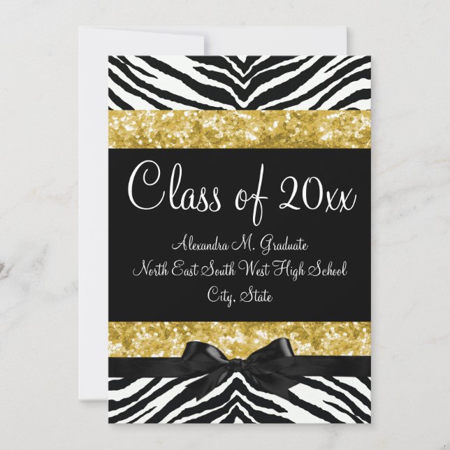Convite para graduação de Arco Sparkle Zebra Doura (Frente)