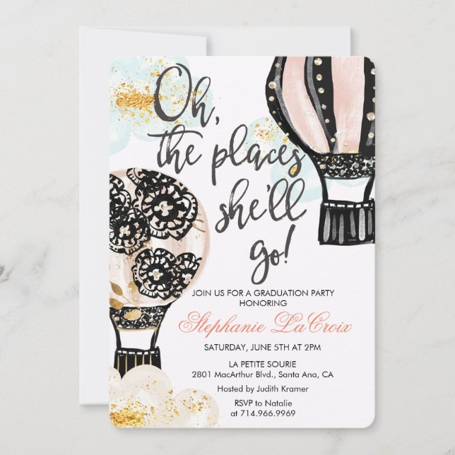 Convite para graduação de balão de ar quente (Frente)