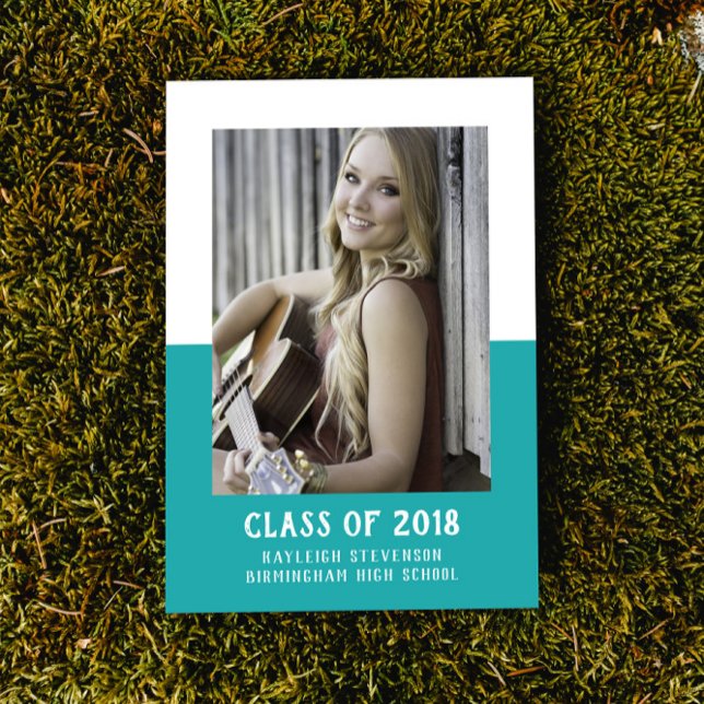 Convite para Graduação de Blocos de Cor Escolar |  (School Color Block Photo Graduation Invite - Teal)