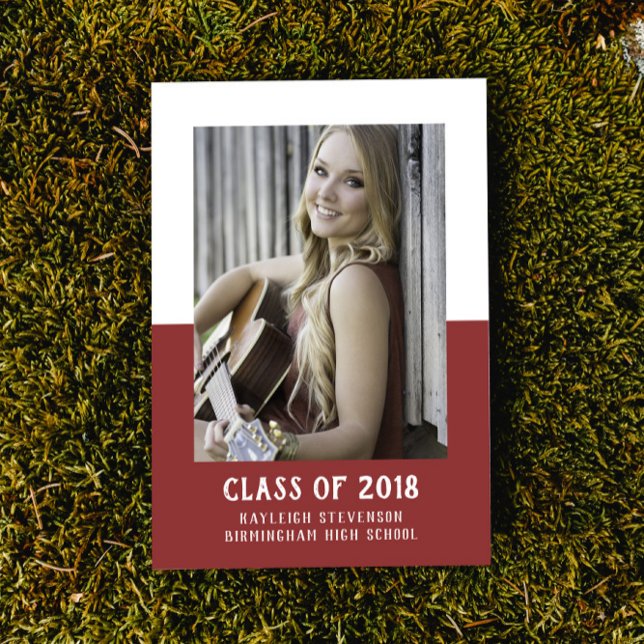 Convite para Graduação de Blocos de Cor Escolar |  (School Color Block Photo Graduation Invite - Burgundy)