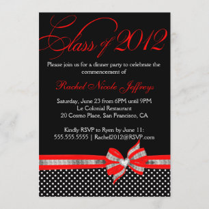 Convite para Graduação de Bolinhas Vermelha Pret