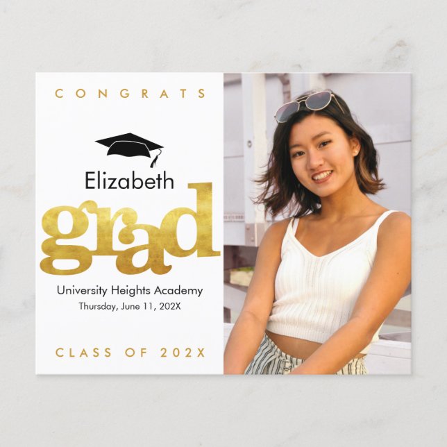 Convite para Graduação de Boné de Foto Branco Dour (Frente)