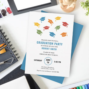 Convite para Graduação de Bonés Coloridos Modernos