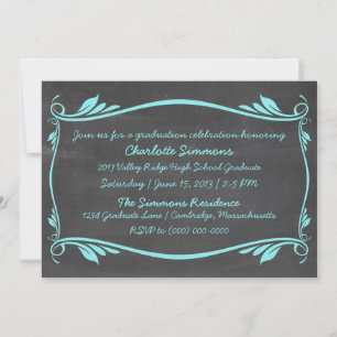 Convite para Graduação de Chalkboard Aqua Flourish