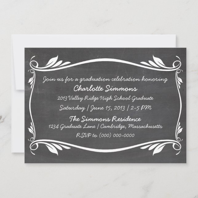 Convite para Graduação de Chalkboard de Ivory Flou (Frente)