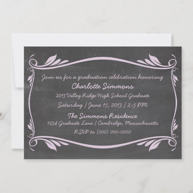 Convite para Graduação de Chalkboard Lilac Flouris (Frente)