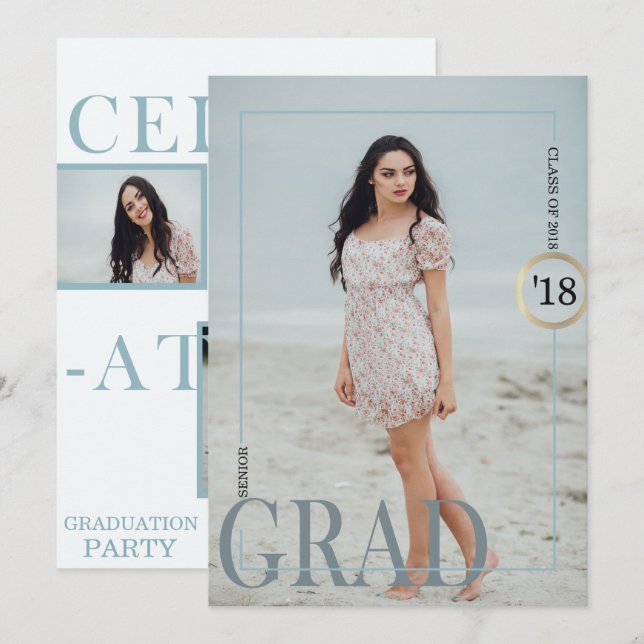 Convite para Graduação de Cinzas Azuis Exquisitas (Frente/Verso)