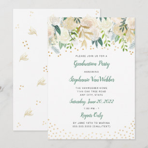 Convite para Graduação de Confetti Dourado Floral