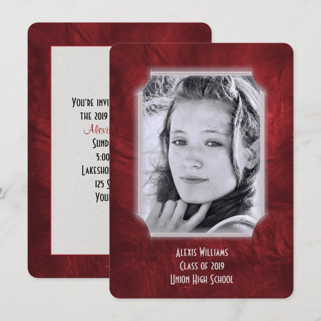 Convite para Graduação de Couro Vermelho (Frente/Verso)