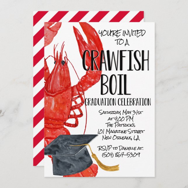 Convite para Graduação de Crawfish Boil (Frente/Verso)