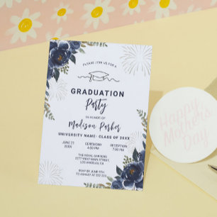 Convite para Graduação de Flores Azuis Escuras