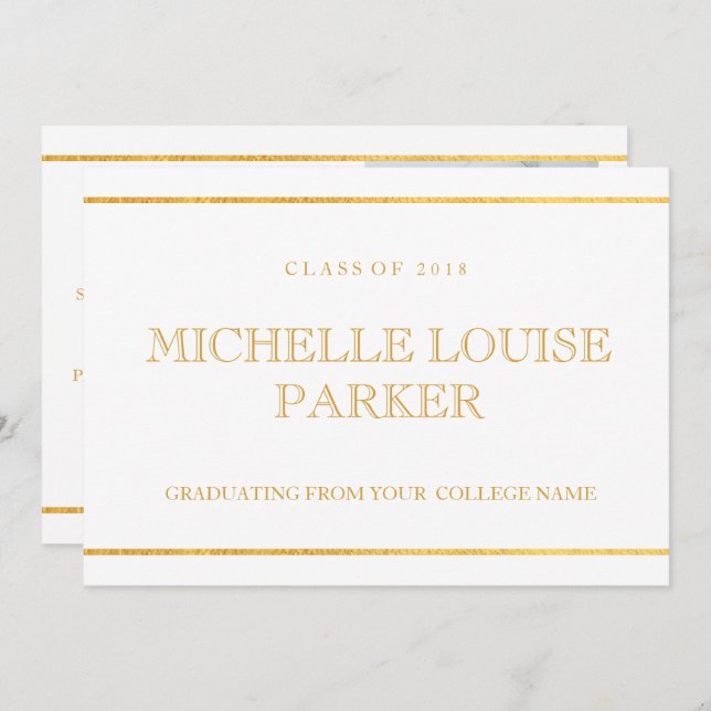 Convite para Graduação de Foto Branca Dourada do e (Frente/Verso)