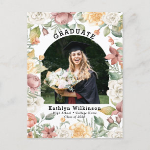 Convite para Graduação de Foto Floral Elegante Ros