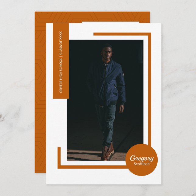 Convite para Graduação de Foto Moderna Laranja Que (Frente/Verso)