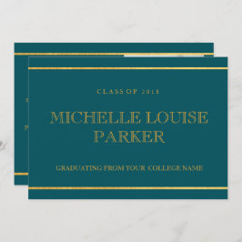 Convite para Graduação de Foto Teal Dourada do ete