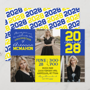 Convite para Graduação de Fotos Azul e Amarelo 3