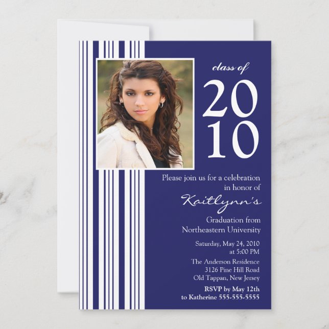 Convite para Graduação de Fotos Azul e Branco (Frente)