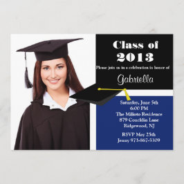 Convite para Graduação de Fotos Azul e Preto