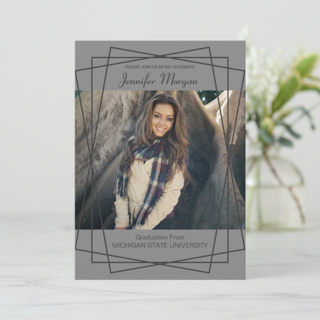 Convite para Graduação de Fotos de Quadro Preto Mo (Em pé/Frente)