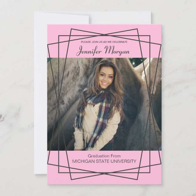 Convite para Graduação de Fotos de Quadro Preto Mo (Frente)