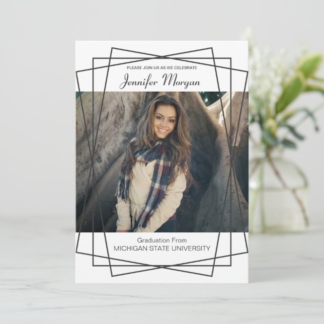 Convite para Graduação de Fotos de Quadro Preto Mo (Em pé/Frente)