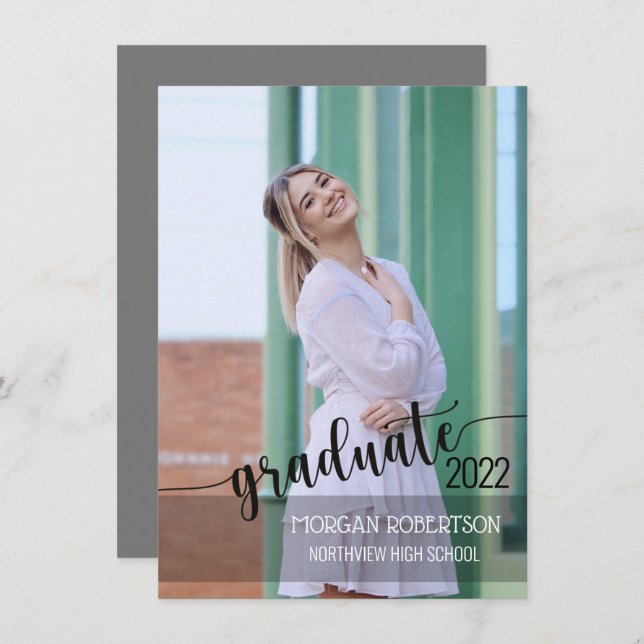 Convite para Graduação de Fotos de Script Elegante (Frente/Verso)