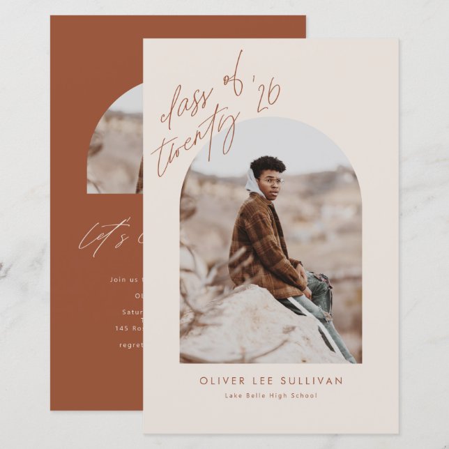 Convite para Graduação de Fotos do Arch Boho Terra (Frente/Verso)