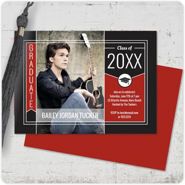 Convite para Graduação de Fotos do Formando Vermel (Criador carregado)
