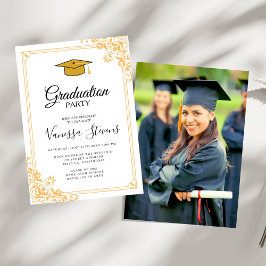 Convite para Graduação de Fotos Dourada de Script 